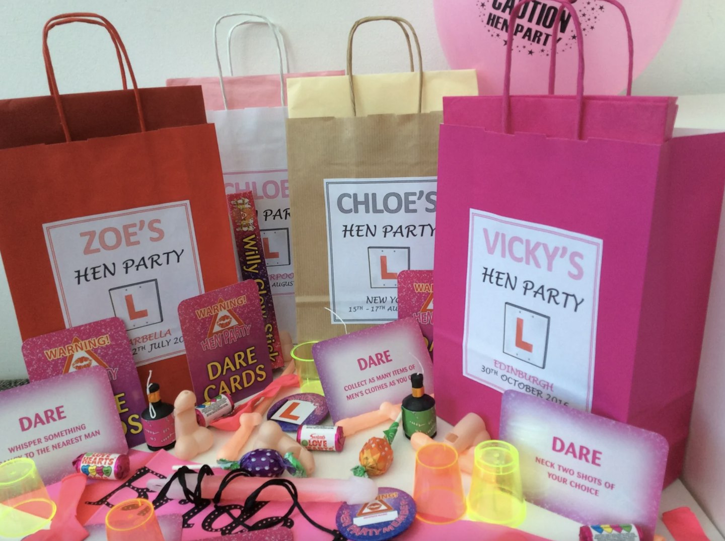 Personalised Filled Hen Party Bag - complete with tissue & 5 items