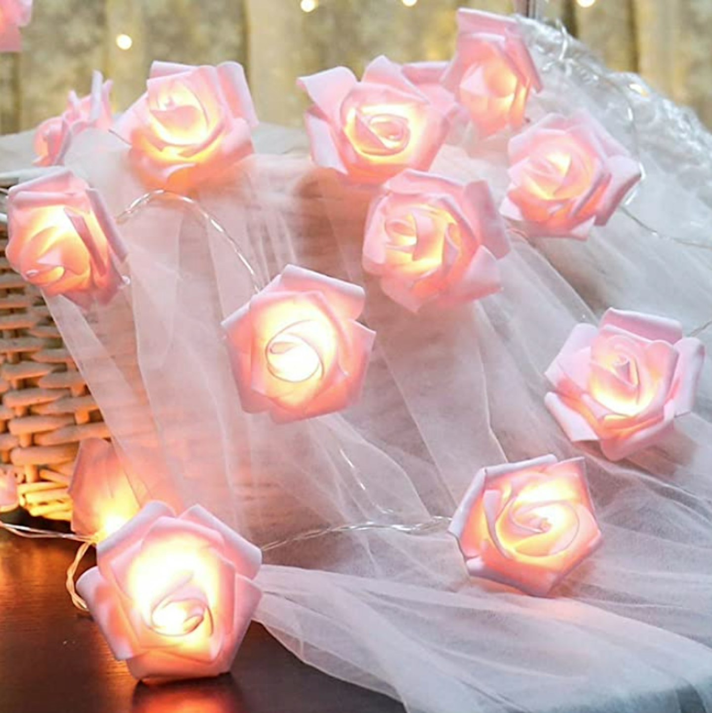 Rose Fairy String Lights, 20 LED Pink Rose Flower Indoor Fairy Lights