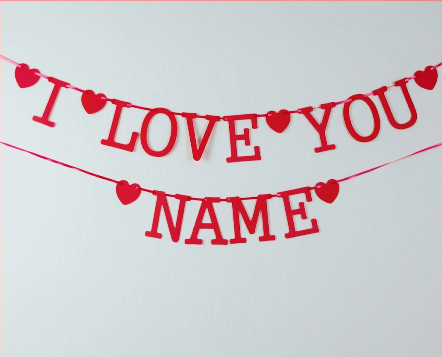 I LOVE YOU Banner personalised name red valentines bunting decorations