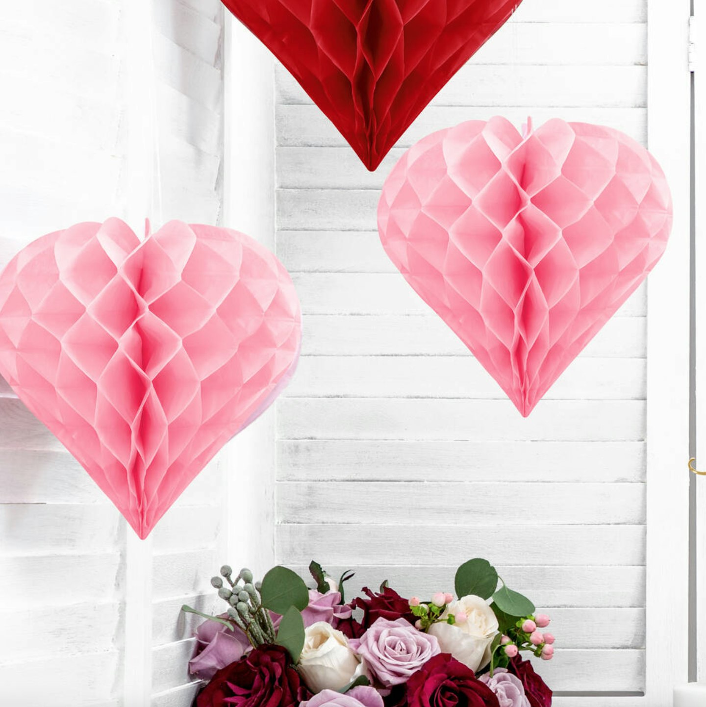 Pink Heart Shaped Honeycomb Hanging Decorations