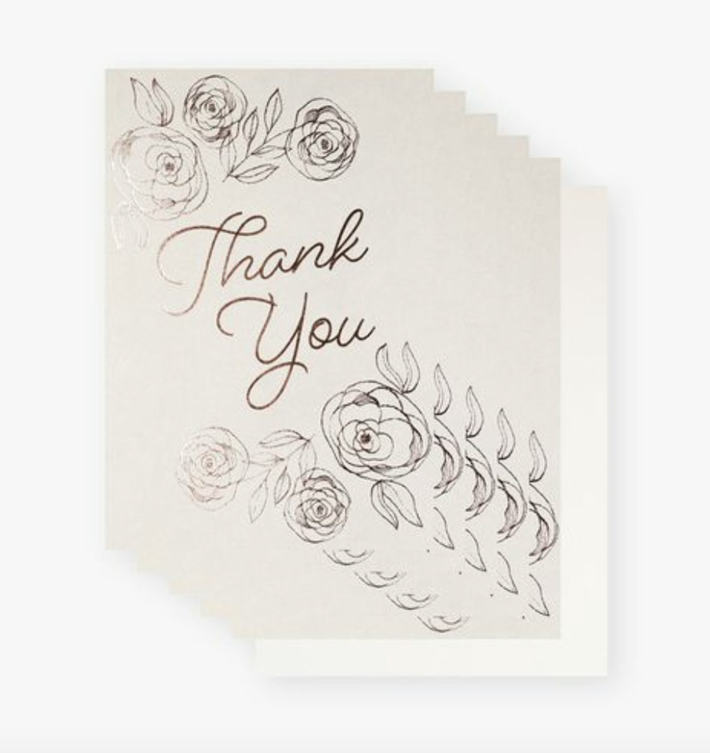 Grey rose foil floral thank you cards - pack of 10