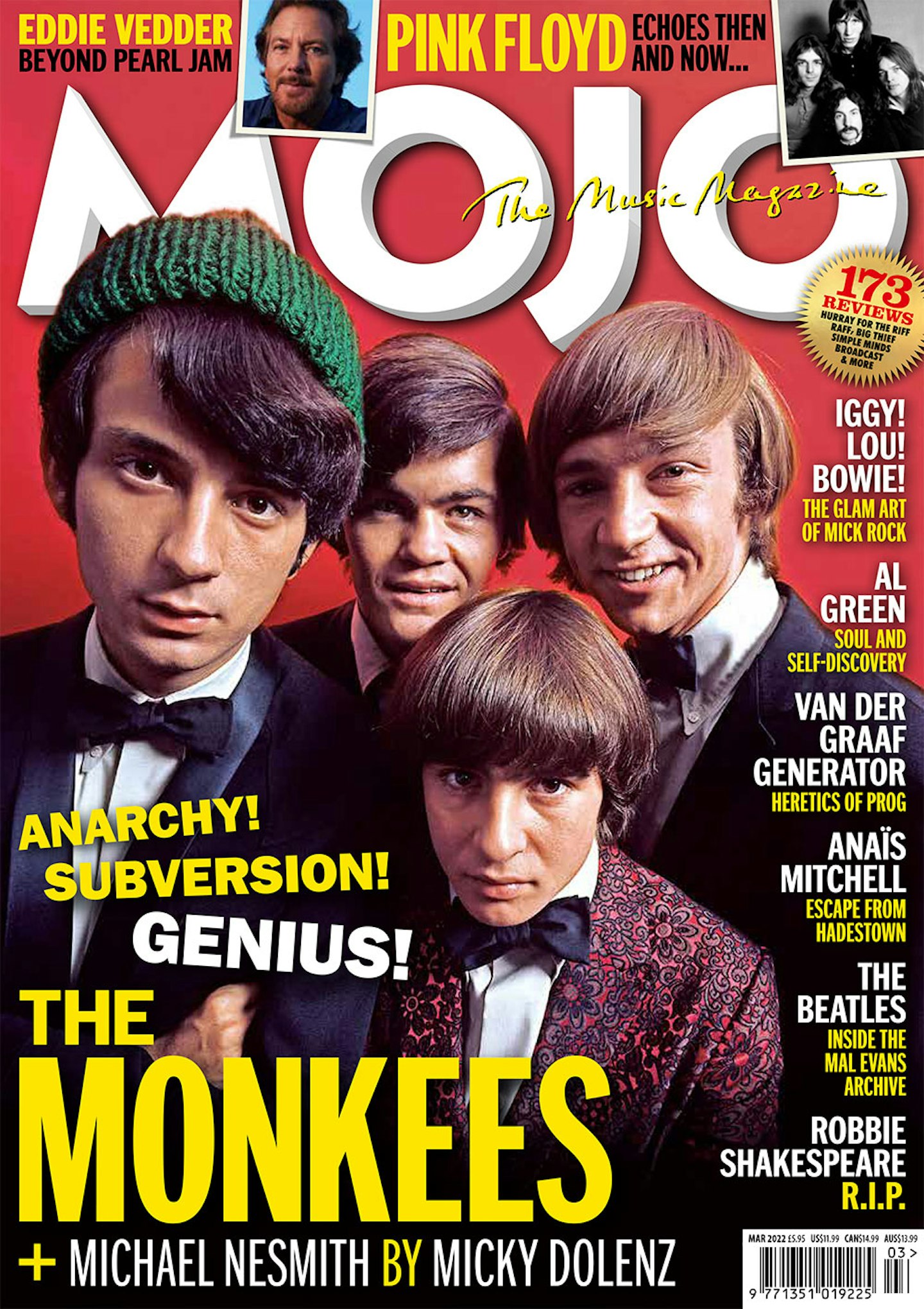MOJO 340 cover featuring The Monkees, Pink Floyd, Eddie Vedder