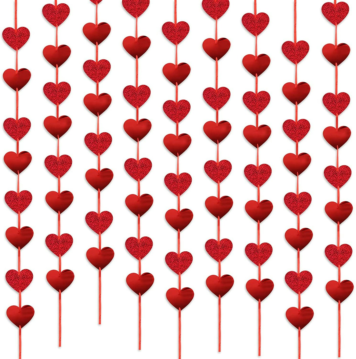 72 Red Hearts Glitter Garland