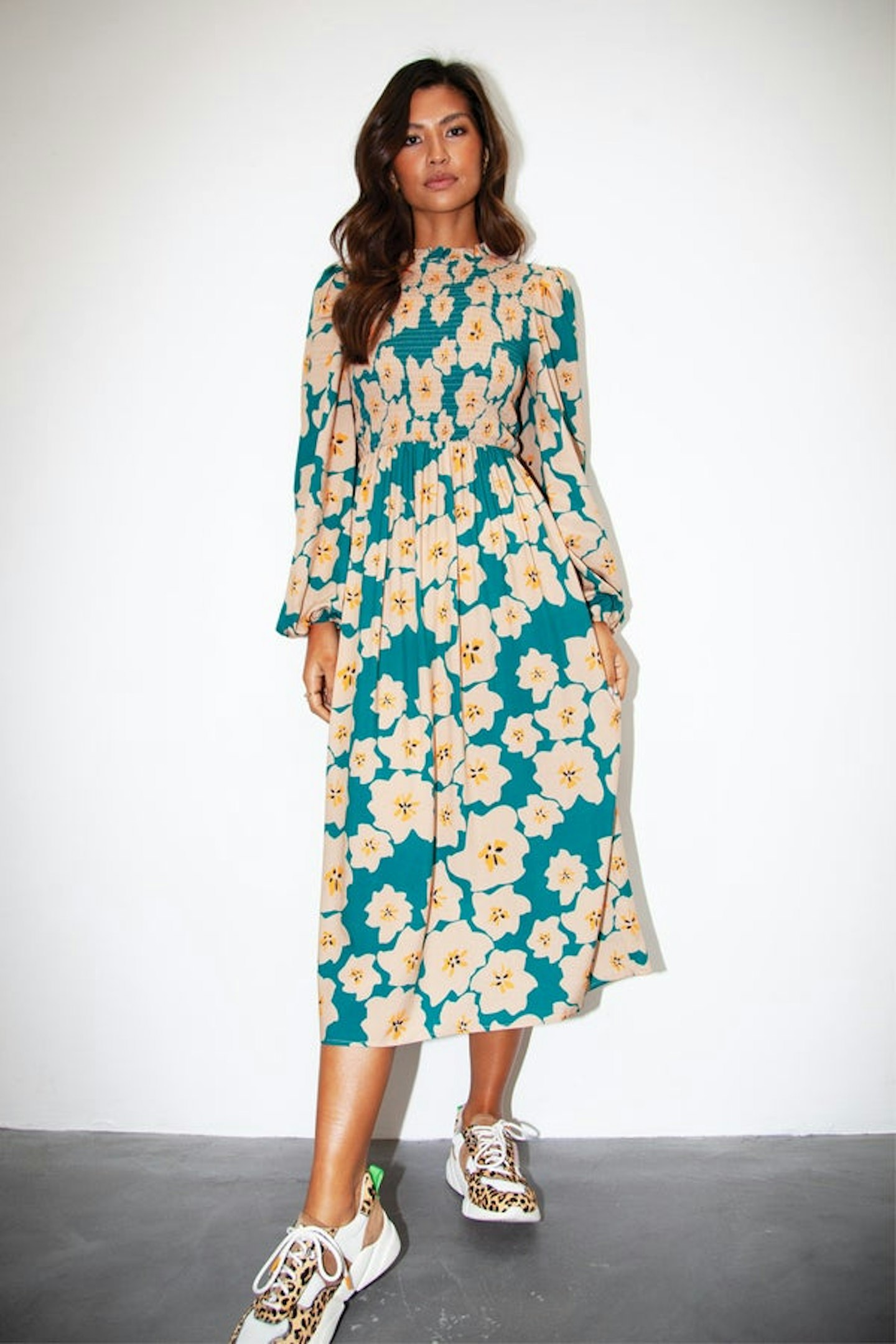Teal Flower Swedish Dress