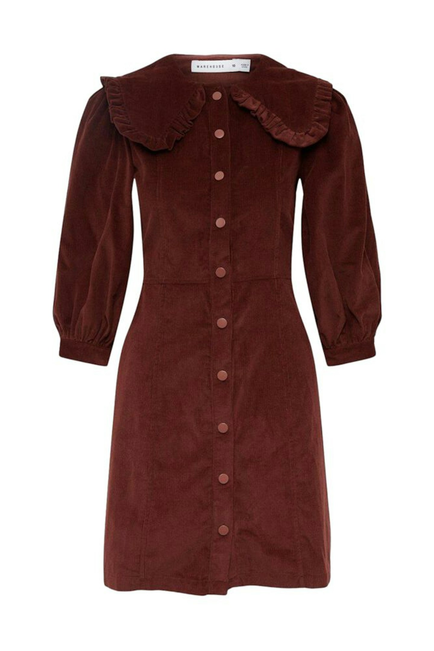 Warehouse, Cord Frill-Collar Puff-Sleeve Shirt Dress, WAS £59 NOW £35.40