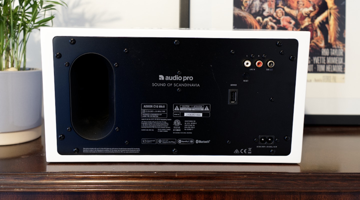 Audio Pro C10 MKII on side board, rear panel showing