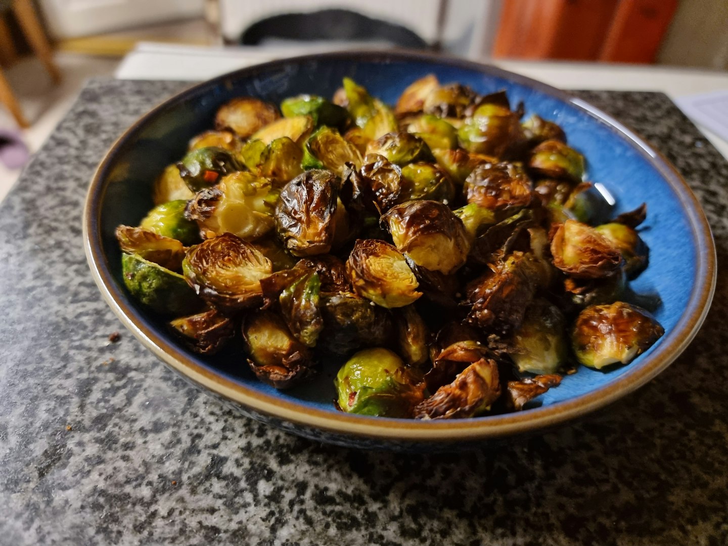 Bowl of Brussels sprouts cooked in air fryer