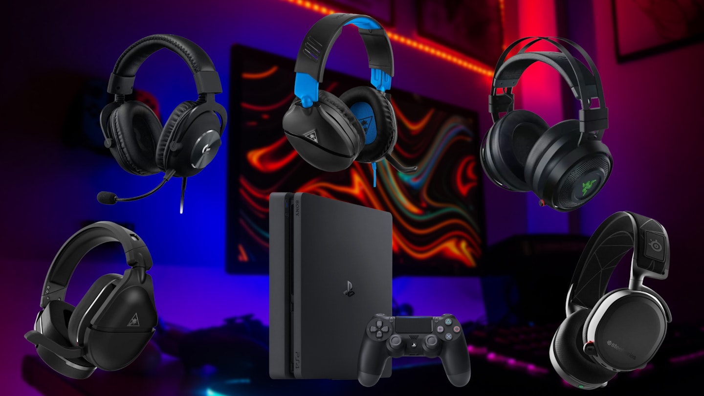 PS4 headsets surrounding PS4 console