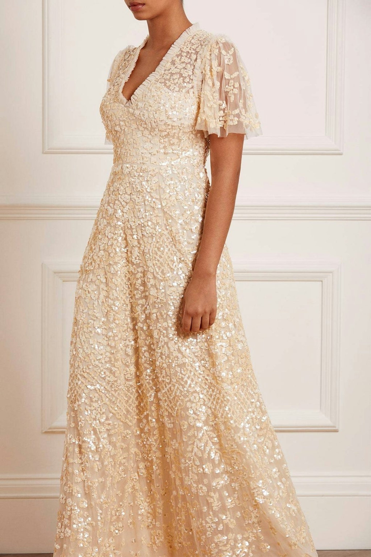 best high street wedding dresses Needle & Thread, Amalie Sequin V-Neck Gown, £450