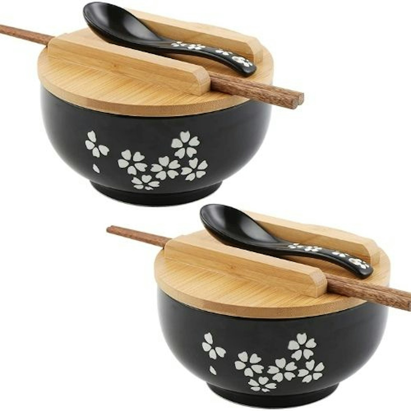 apanese Vintage Noodle Bowls with Lid and Spoon (Set of 2)
