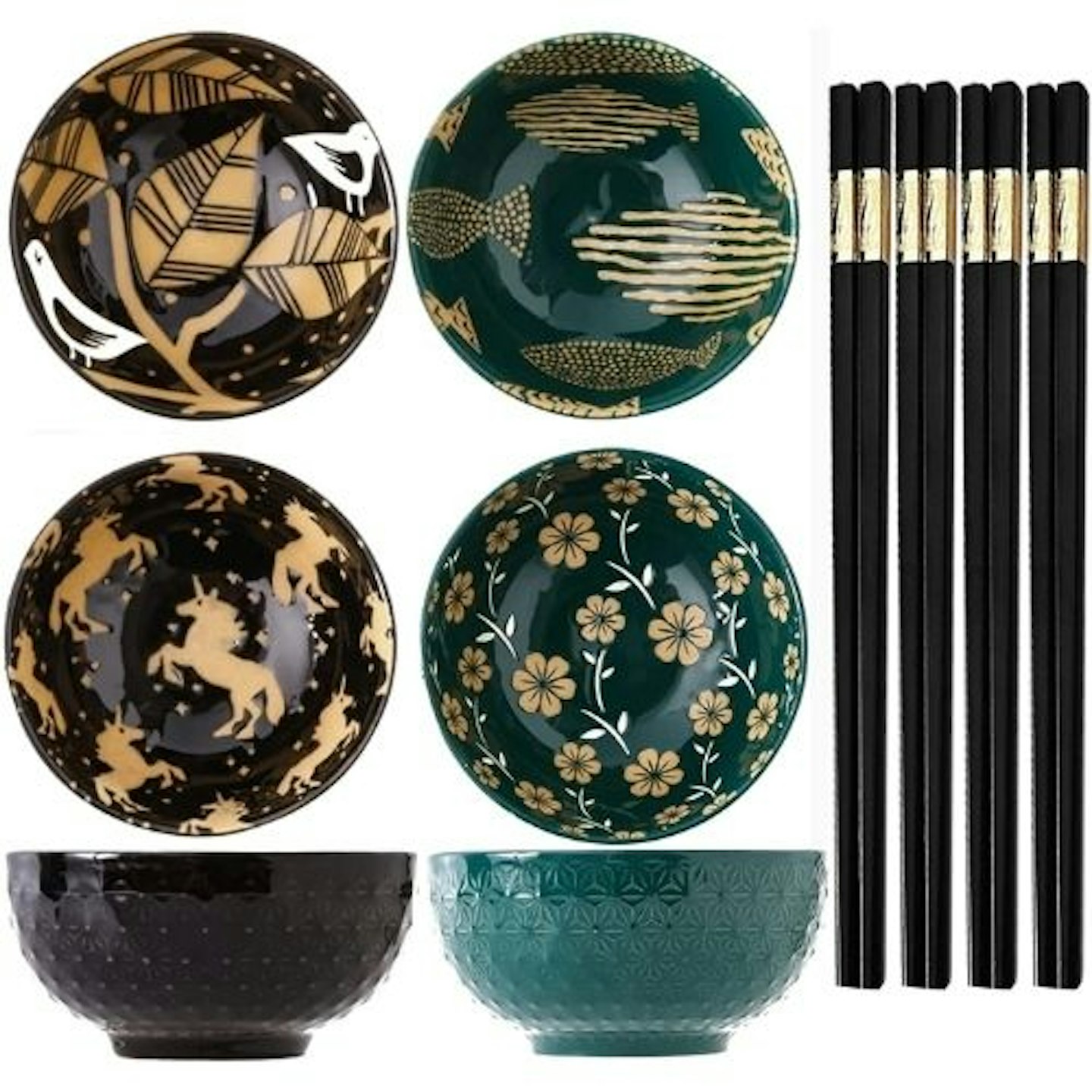 Small Porcelain Bowls with Chopsticks (Set of 4)