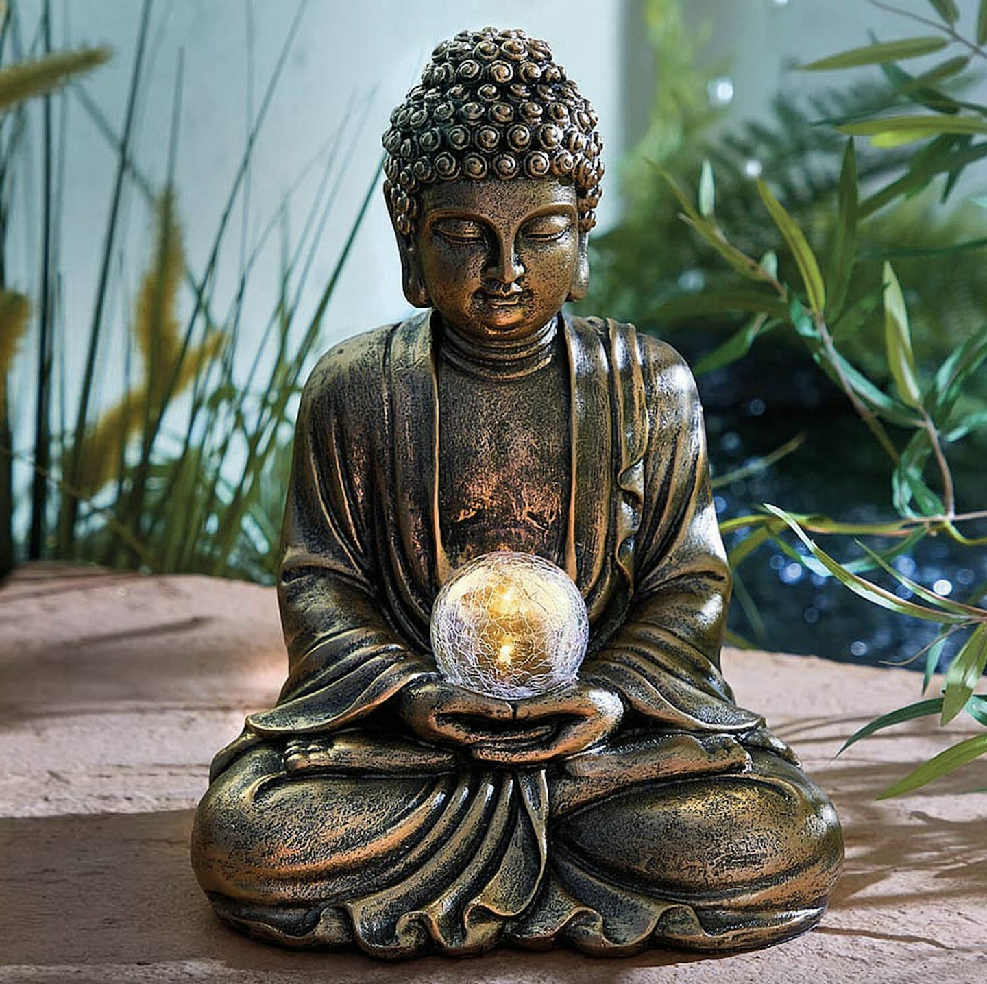 Solar Bronze-Effect Buddha
