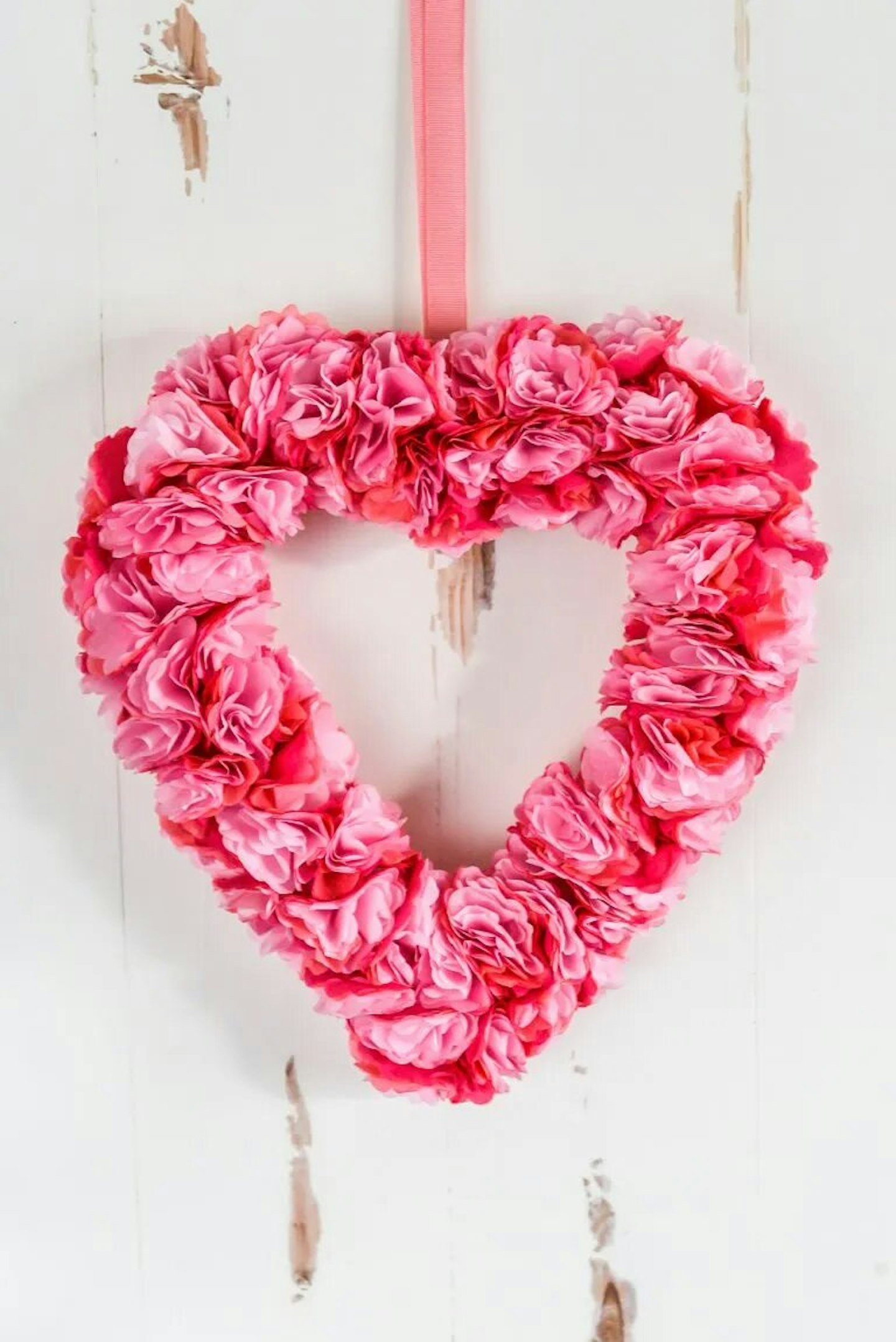 Tissue paper flower Valentine's Day wreath