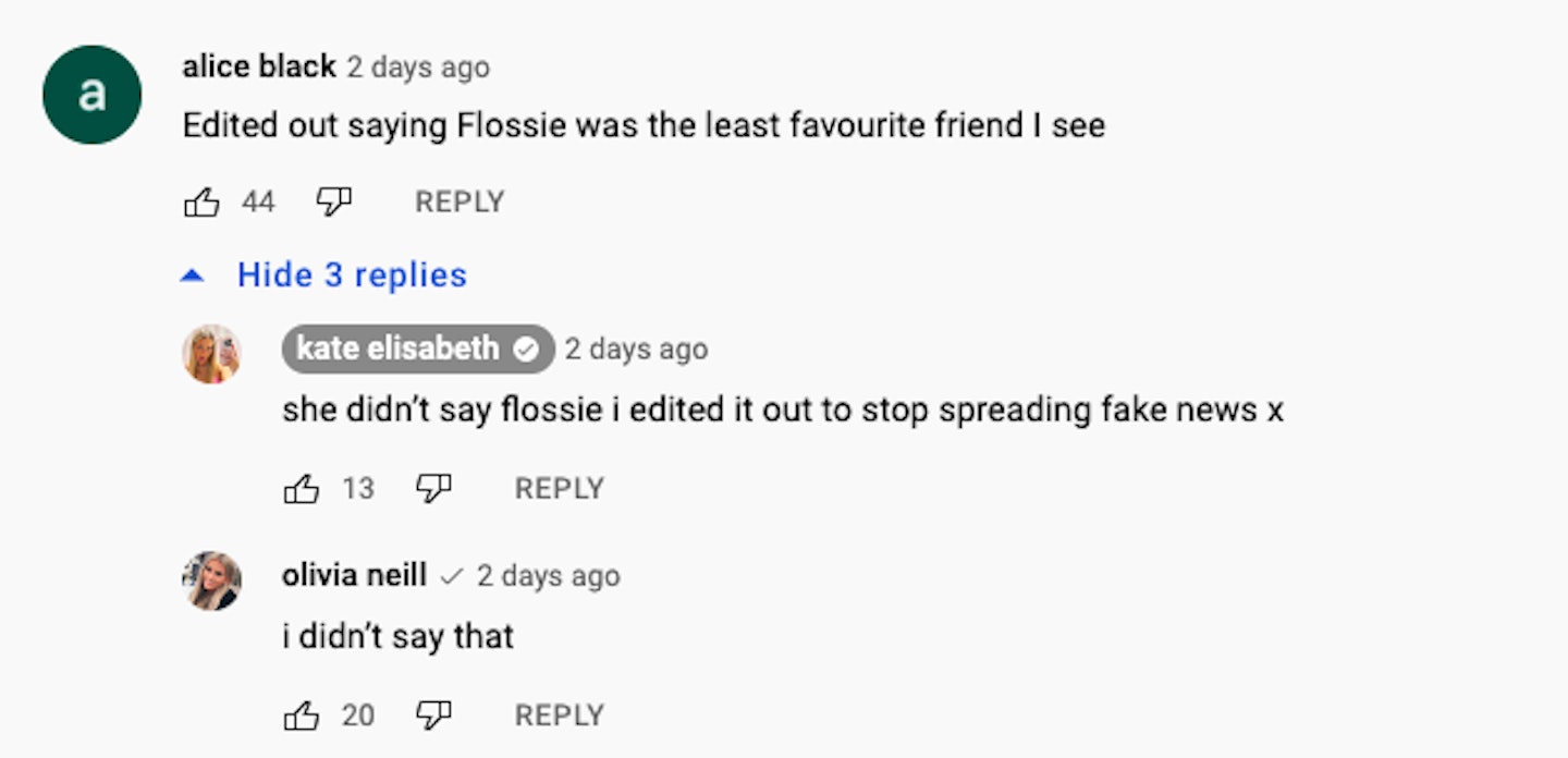 olivia neill responds flossie feud