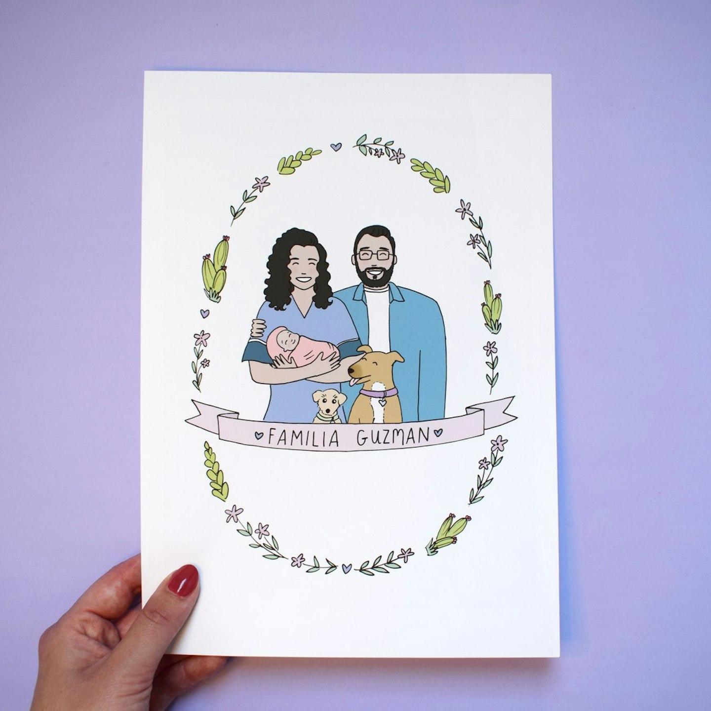 Etsy, Personalised Couple and New Baby Family Illustration, £60