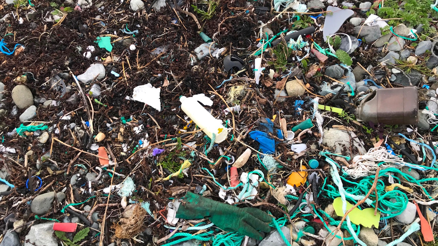 Plastic pollution on a beach in Scotland