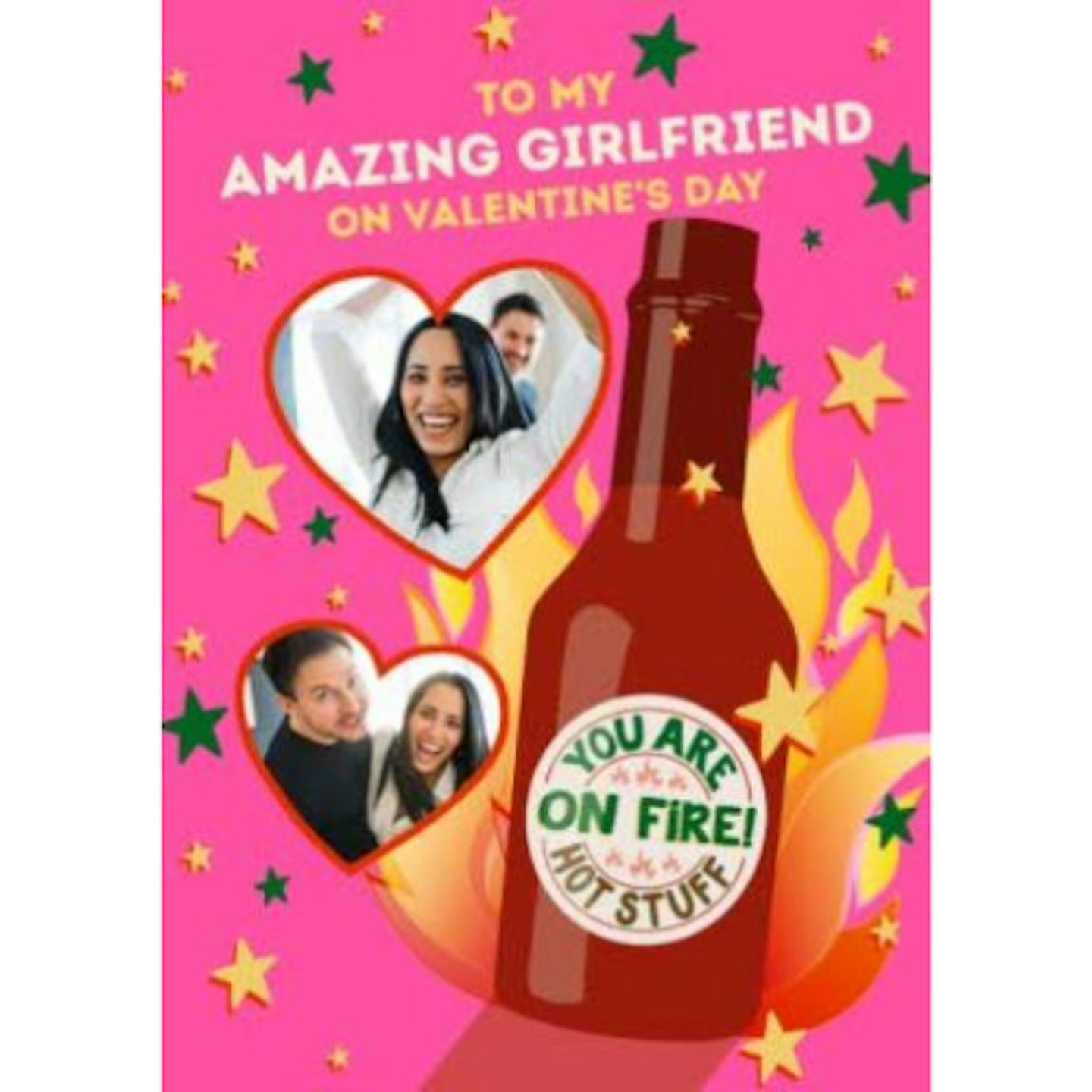 Illustrated Hot Sauce Heart Photo Upload Valentines Day Card