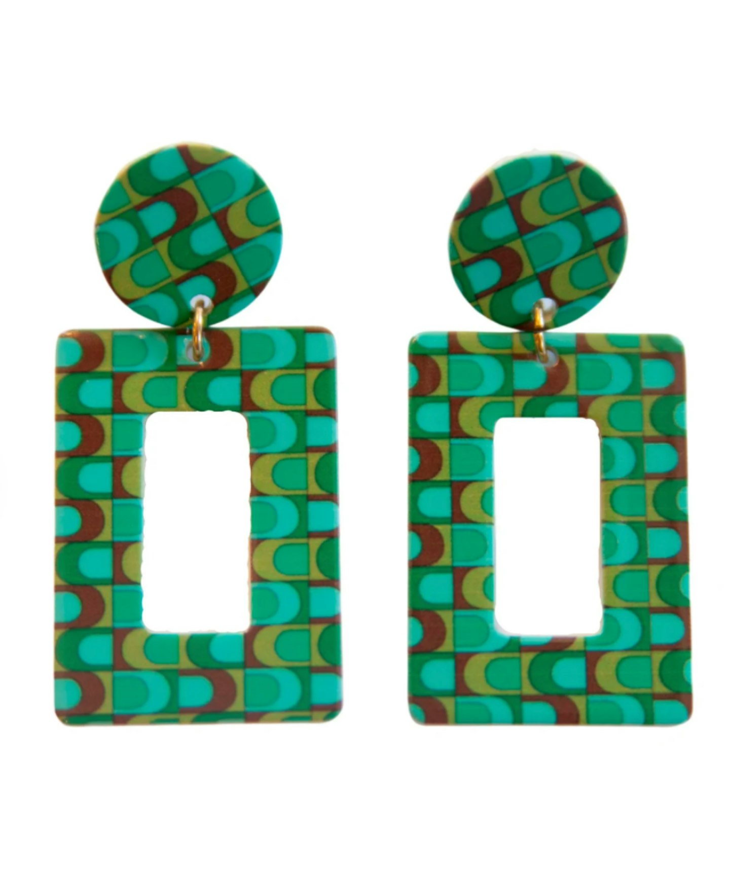 70s Squarely Mod Blue Green Brown Earrings Groovy Girl