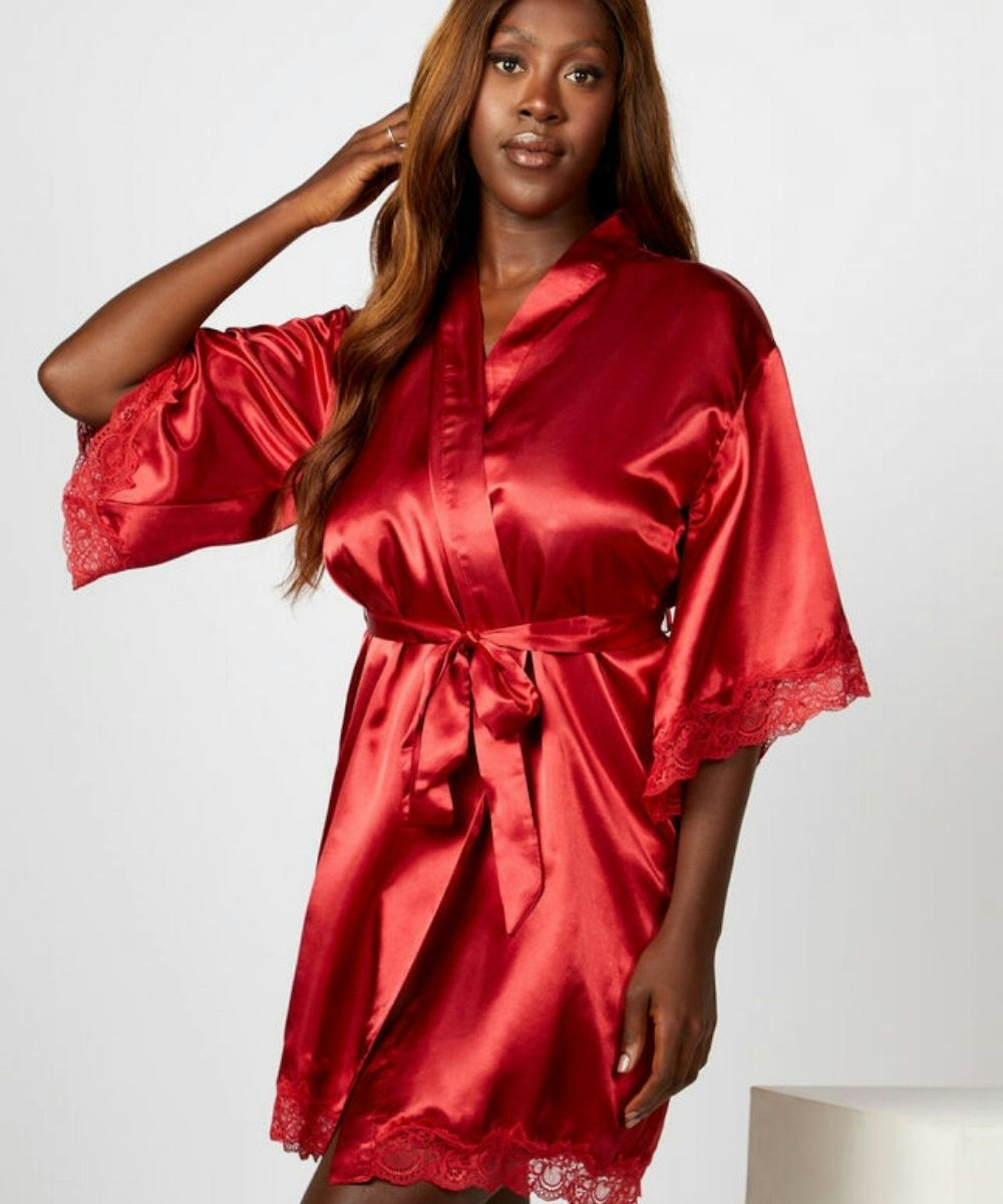 Marnie Satin And Lace Robe - Dark Red
