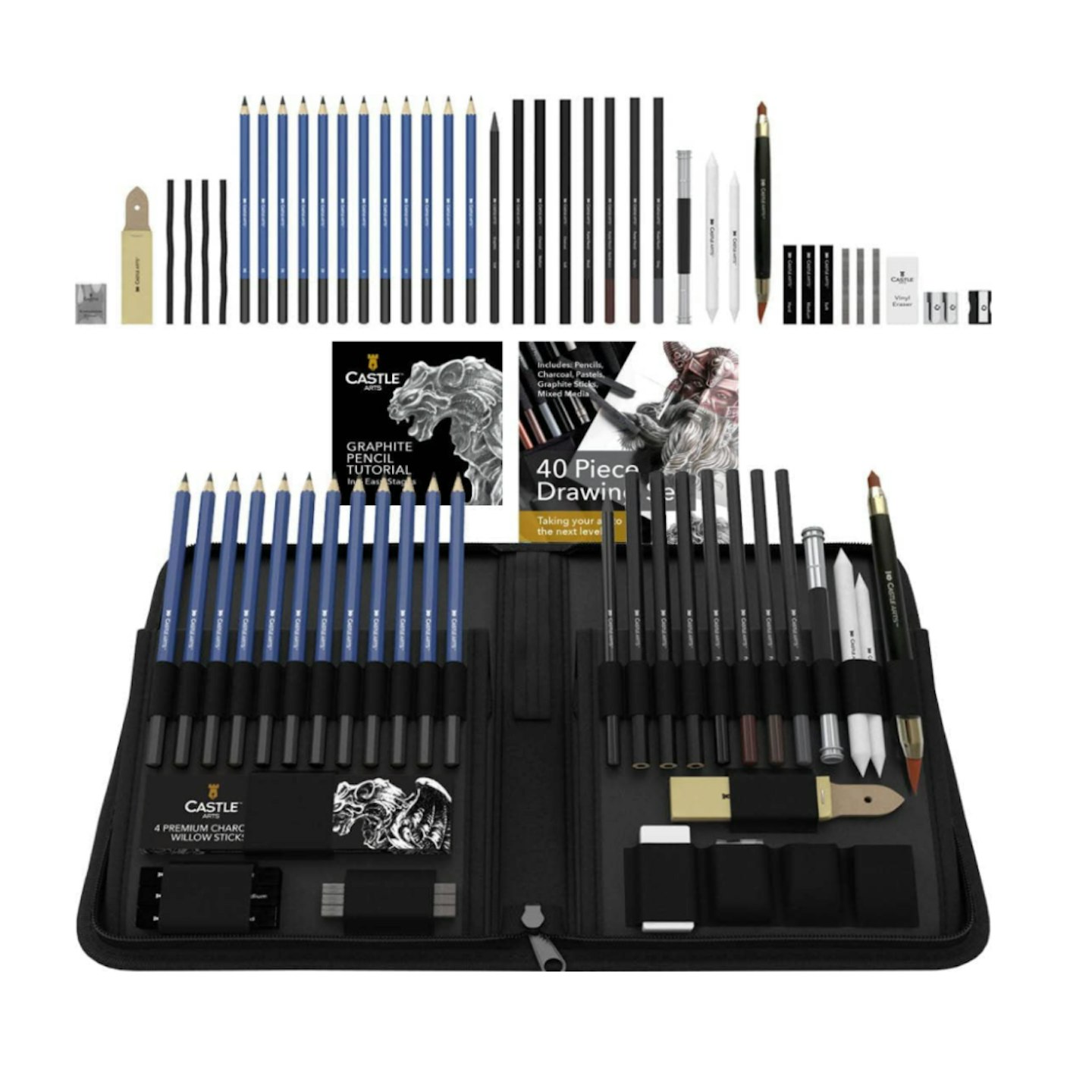 Castle Art Supplies 40 Piece Sketching Pencils and Drawing Set for Adults Artists