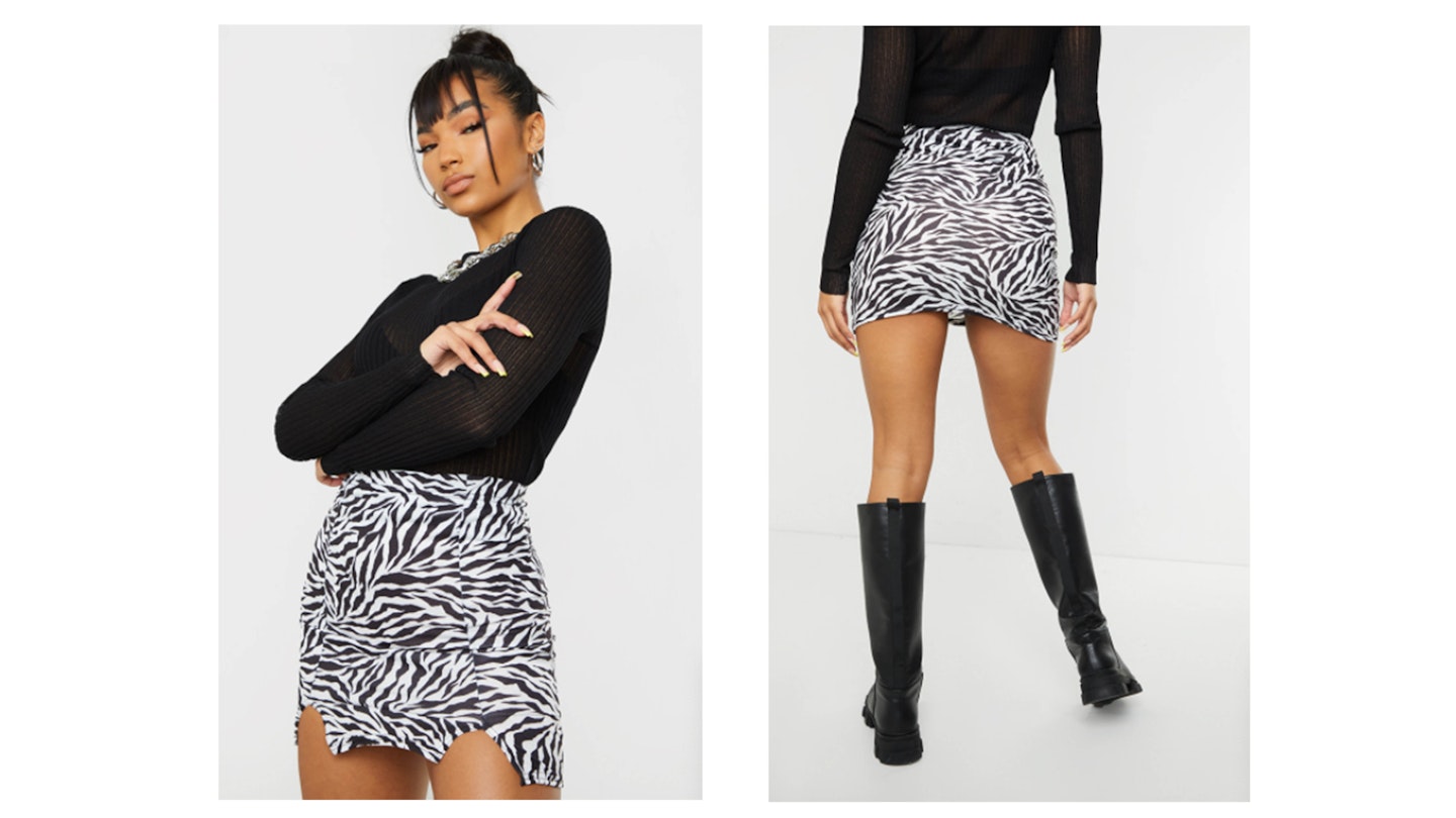 Zebra double split hem mini skirt