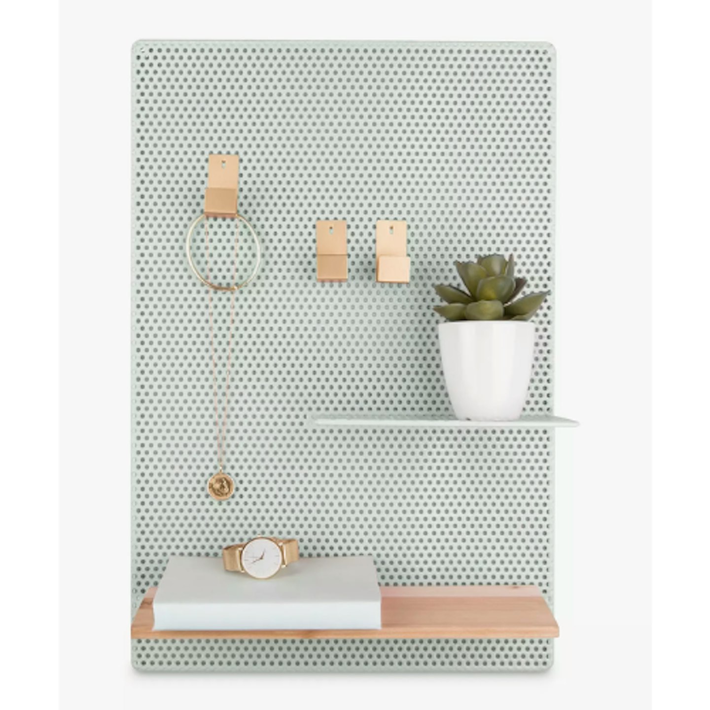 Present Time Perky Mesh Wall-Mounted Iron Memo Board with Wood Shelf