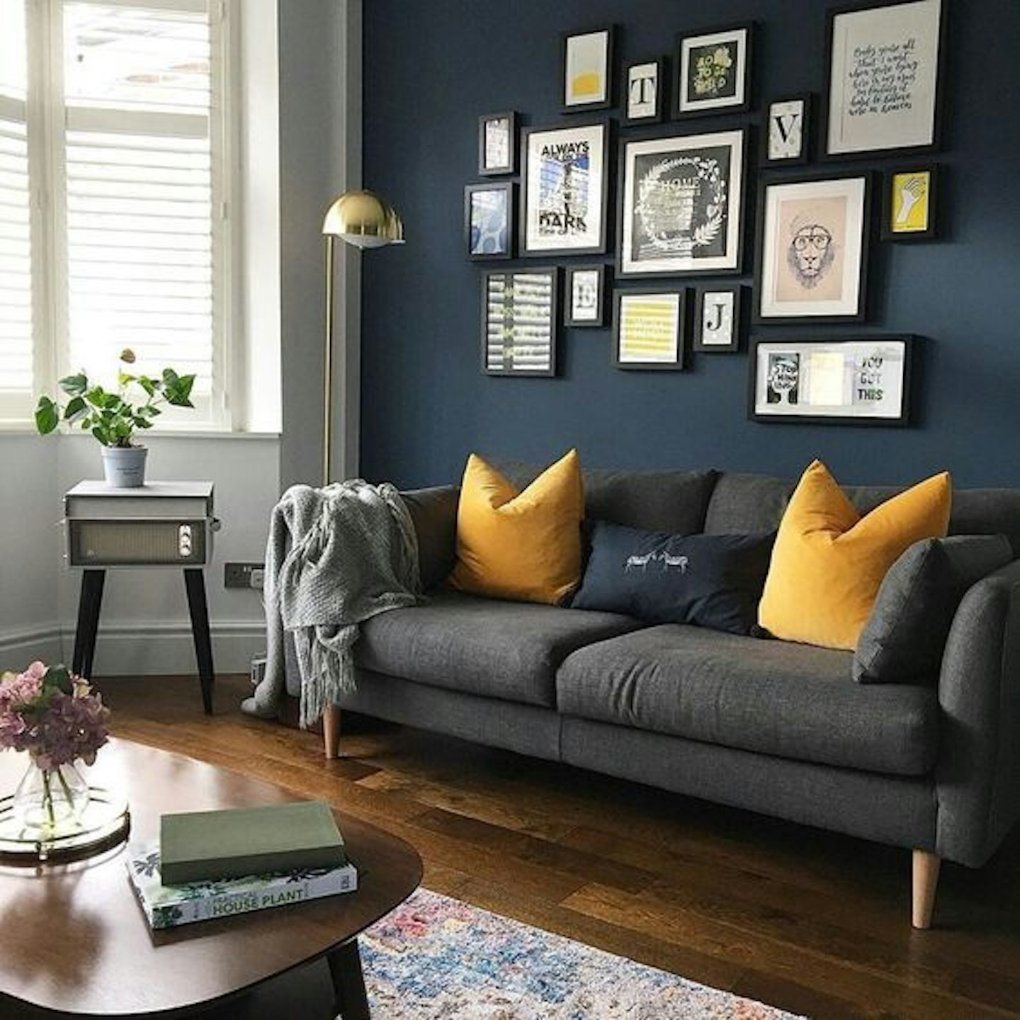 Navy blue painted living room
