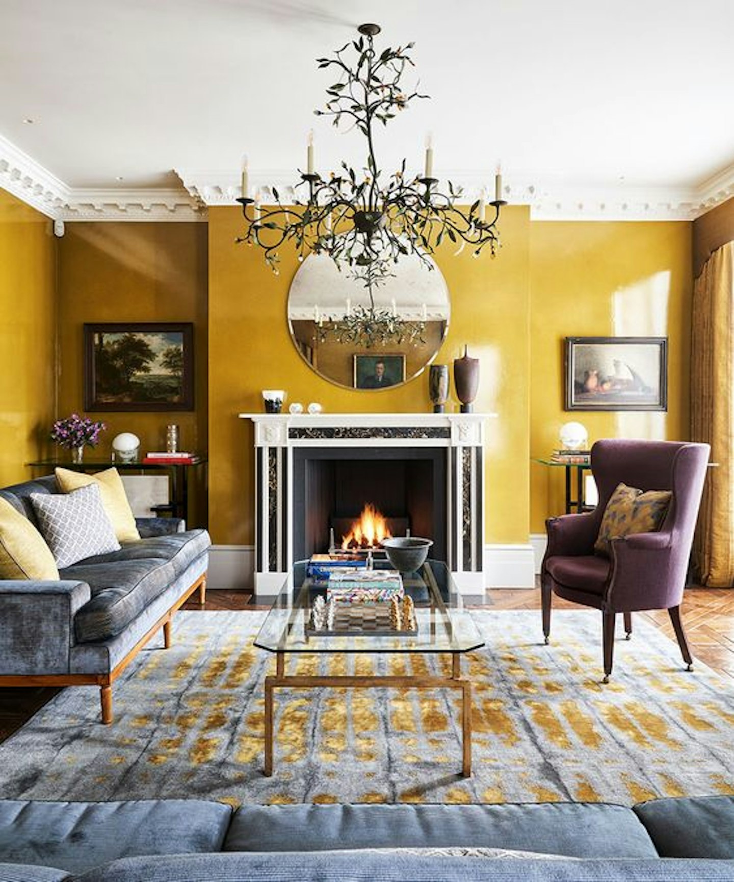 Bold yellow painted walls