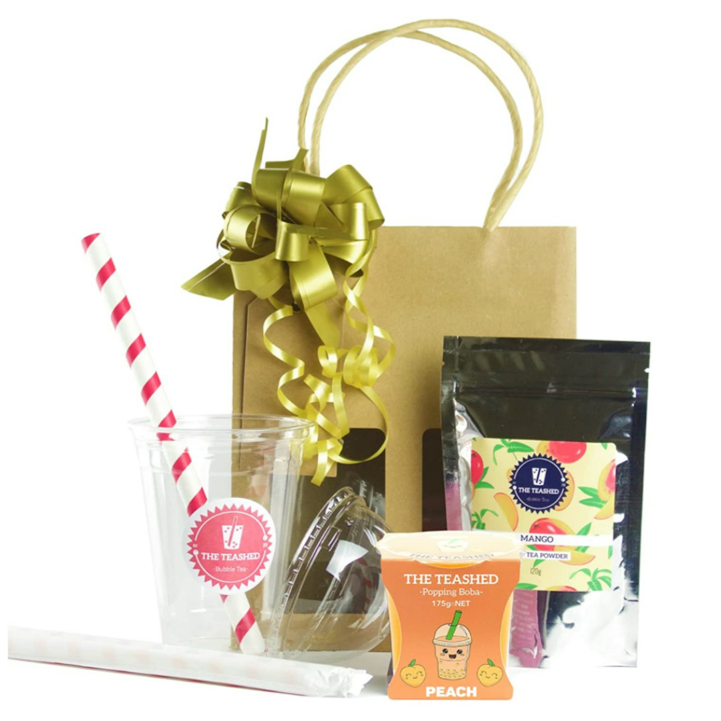 Fruity Bubble Tea Kit Gift Box | 3 Servings | Passion Fruit Syrup,  Strawberry Popping Boba, Tea Bags and Paper Straws | Bubble Tea at Home