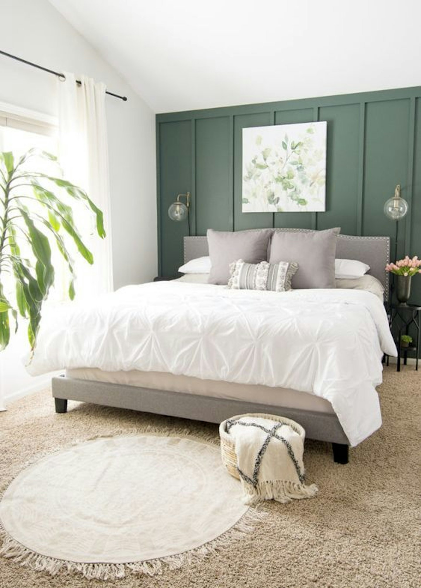 Dark green and white bedroom