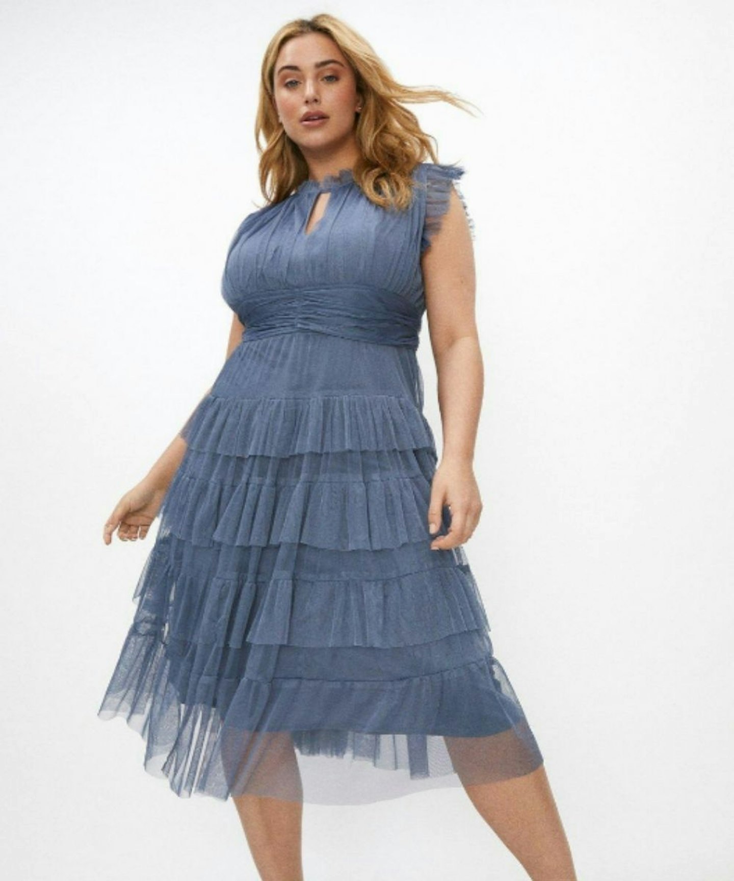 Curve Tulle Tiered Frill Sleeve Dress