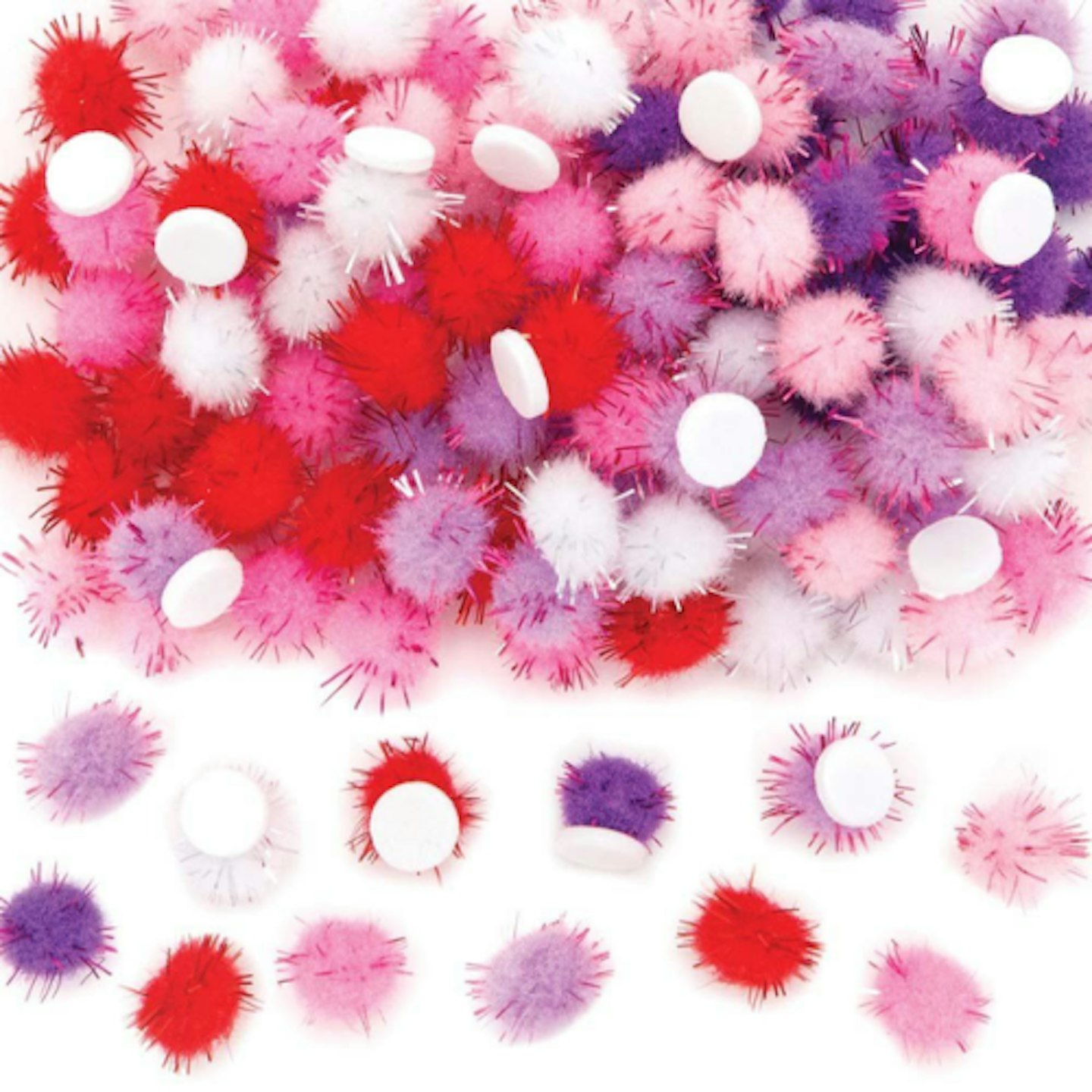 Red Pinks & Purple Self-Adhesive Glitter Pom Poms