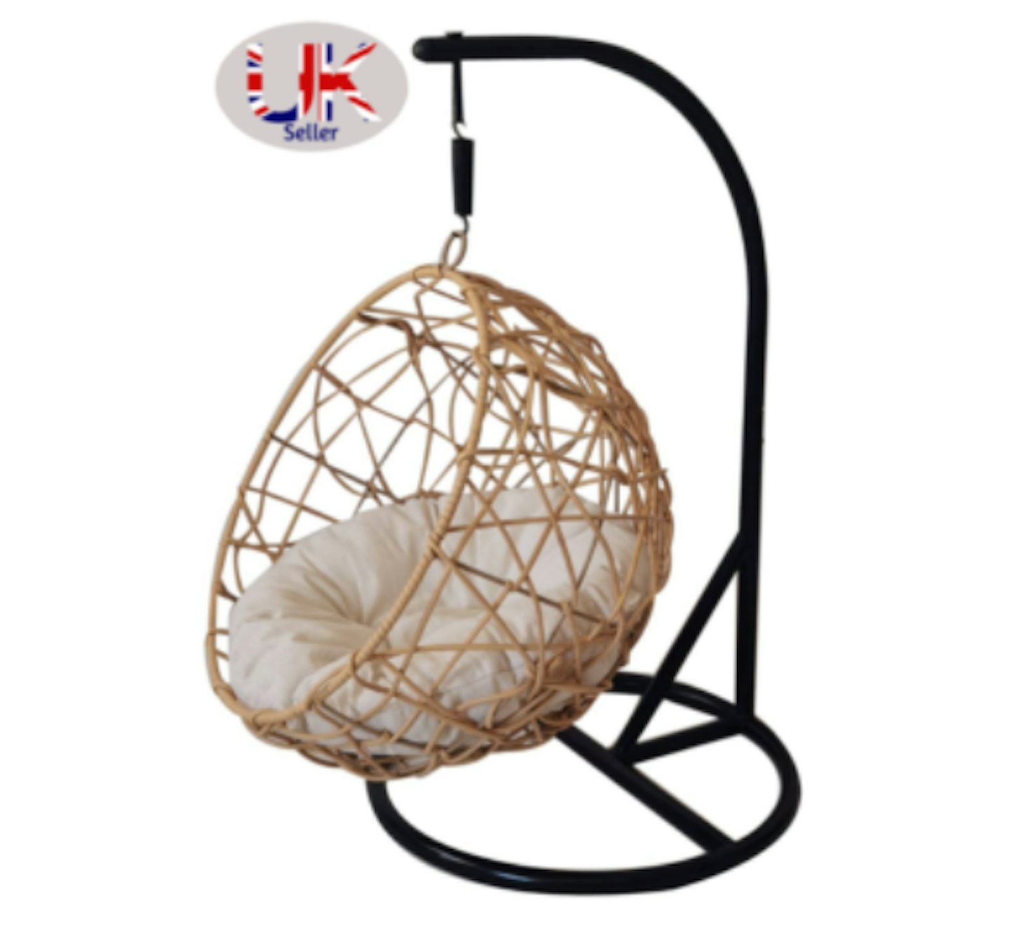 Black Metal Frame PE Rattan Pet Egg Chair Natural Effect With Polyester cushion