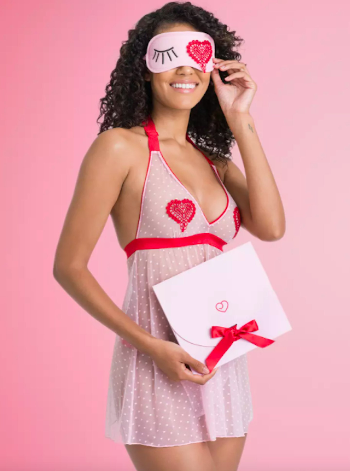 Lovehoney Sweet Love Pink Babydoll Set and Eye Mask