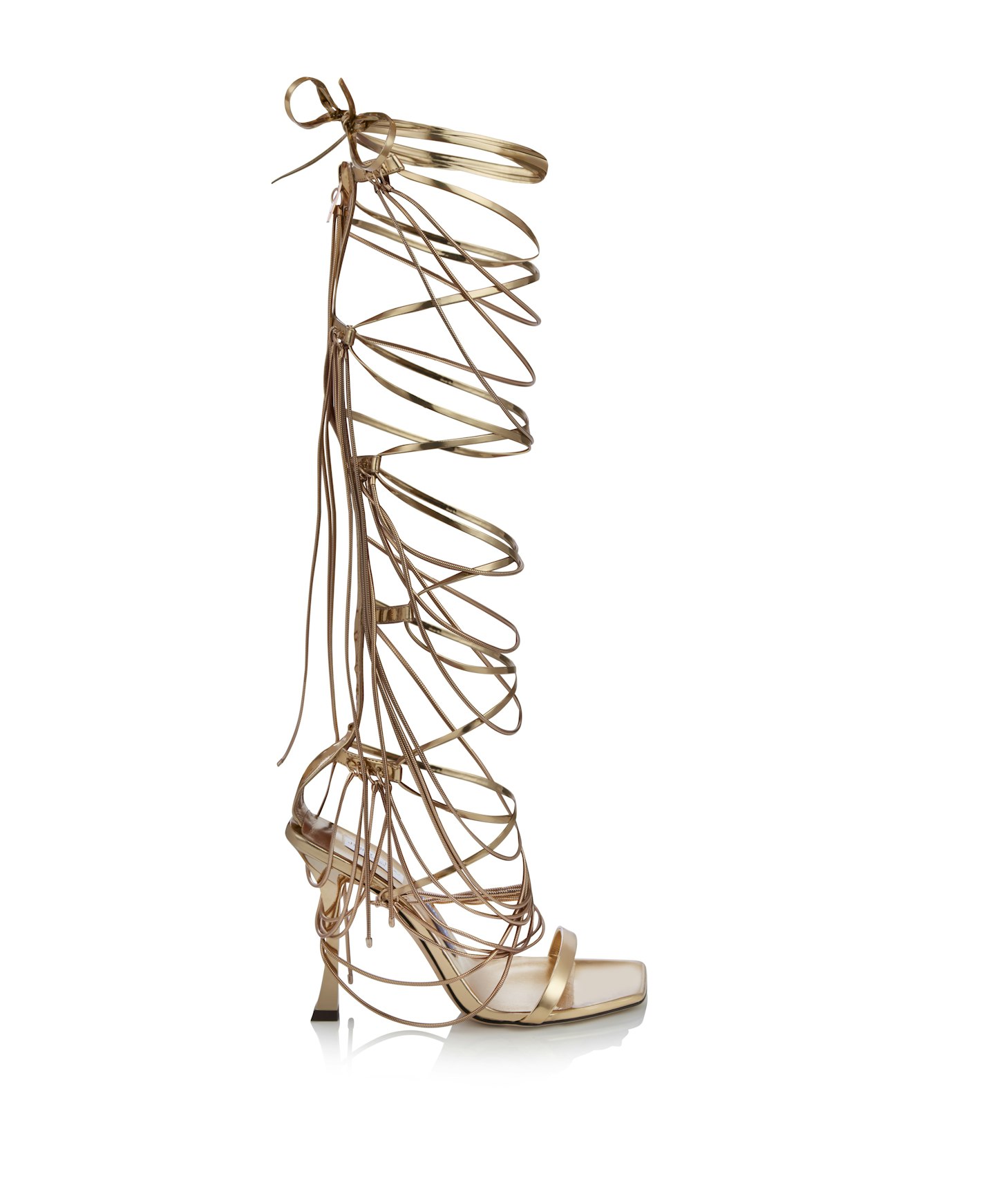 Jimmy Choo Mugler Gold Liquid Metal Leather Sandals with Gold Chain Fringes, £2,950