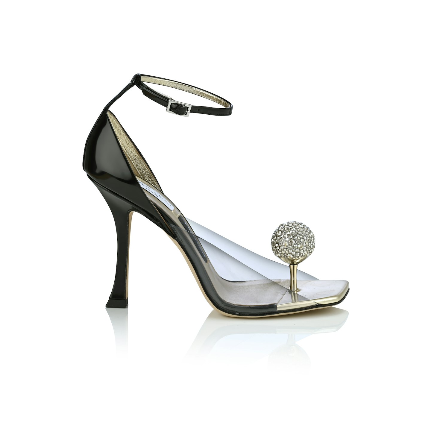 Jimmy Choo Mugler Black Spazzolato and Clear Plexi Sandals with Crystal Ball £1,425