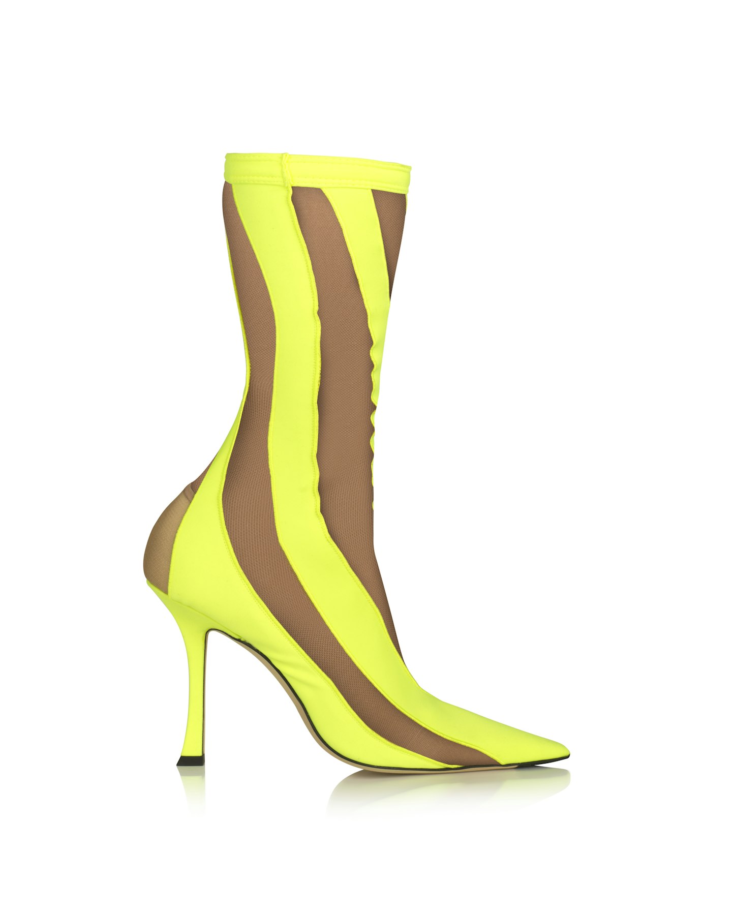 Jimmy Choo Mugler BOOT Neon Yellow and Nude Sheer Spiral Stretch Fabric Sock Ankle Boots, £1,050