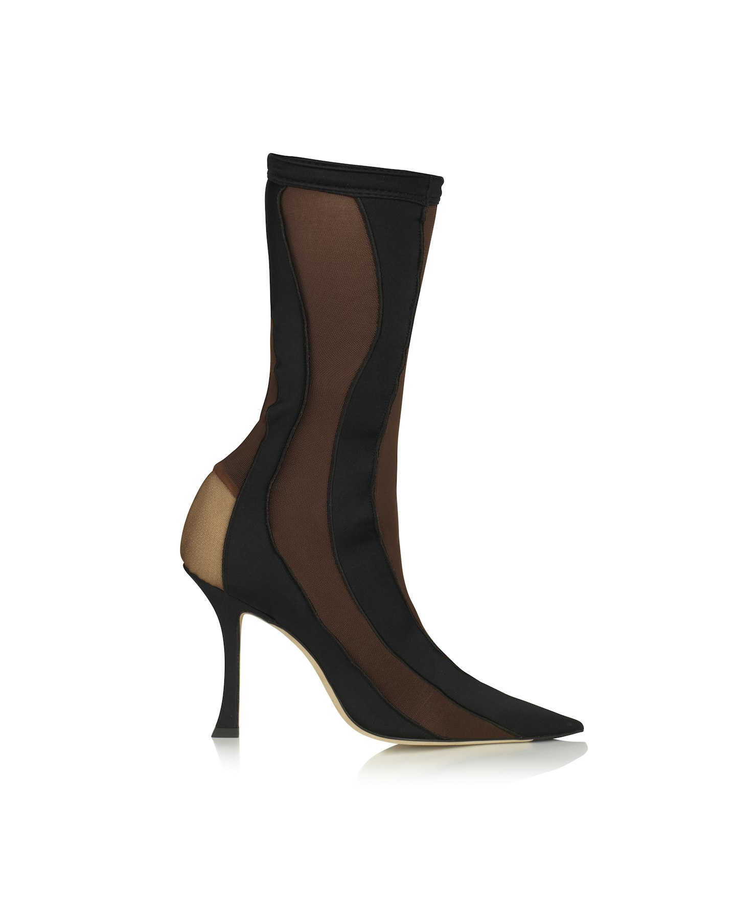 Jimmy Choo Mugler Black and Dark Nude Sheer Spiral Stretch Fabric Sock Ankle Boots, £1,050