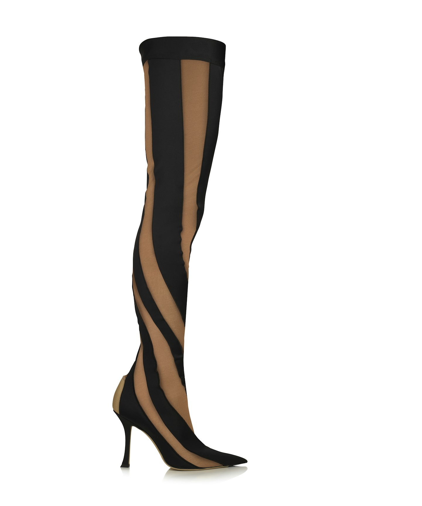 Jimmy Choo Mugler Black and Nude Sheer Spiral Stretch Fabric Sock Over-The-Knee Boots, £1,425