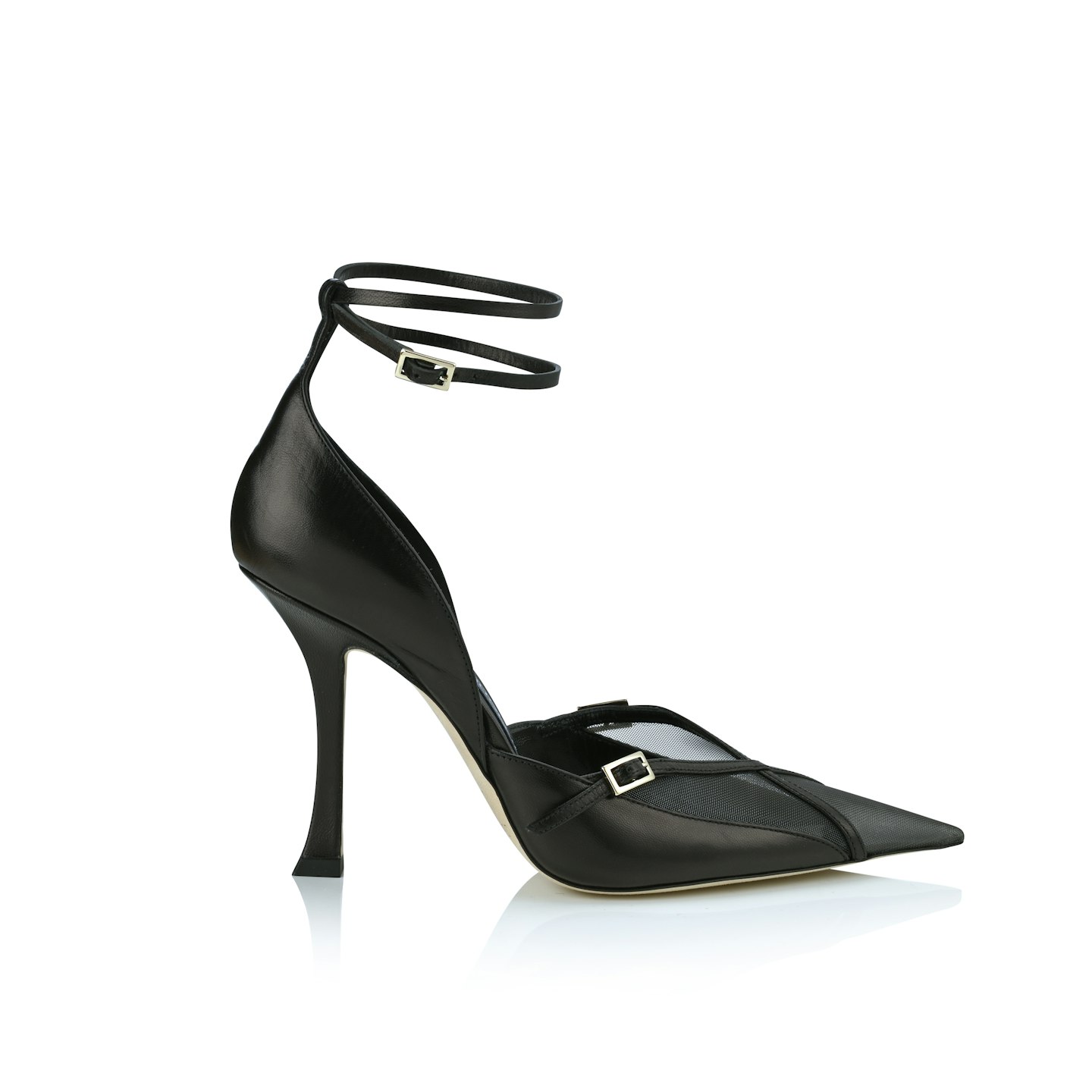 Jimmy Choo Mugler Black Kid Leather and Mesh Pumps with Straps, £750