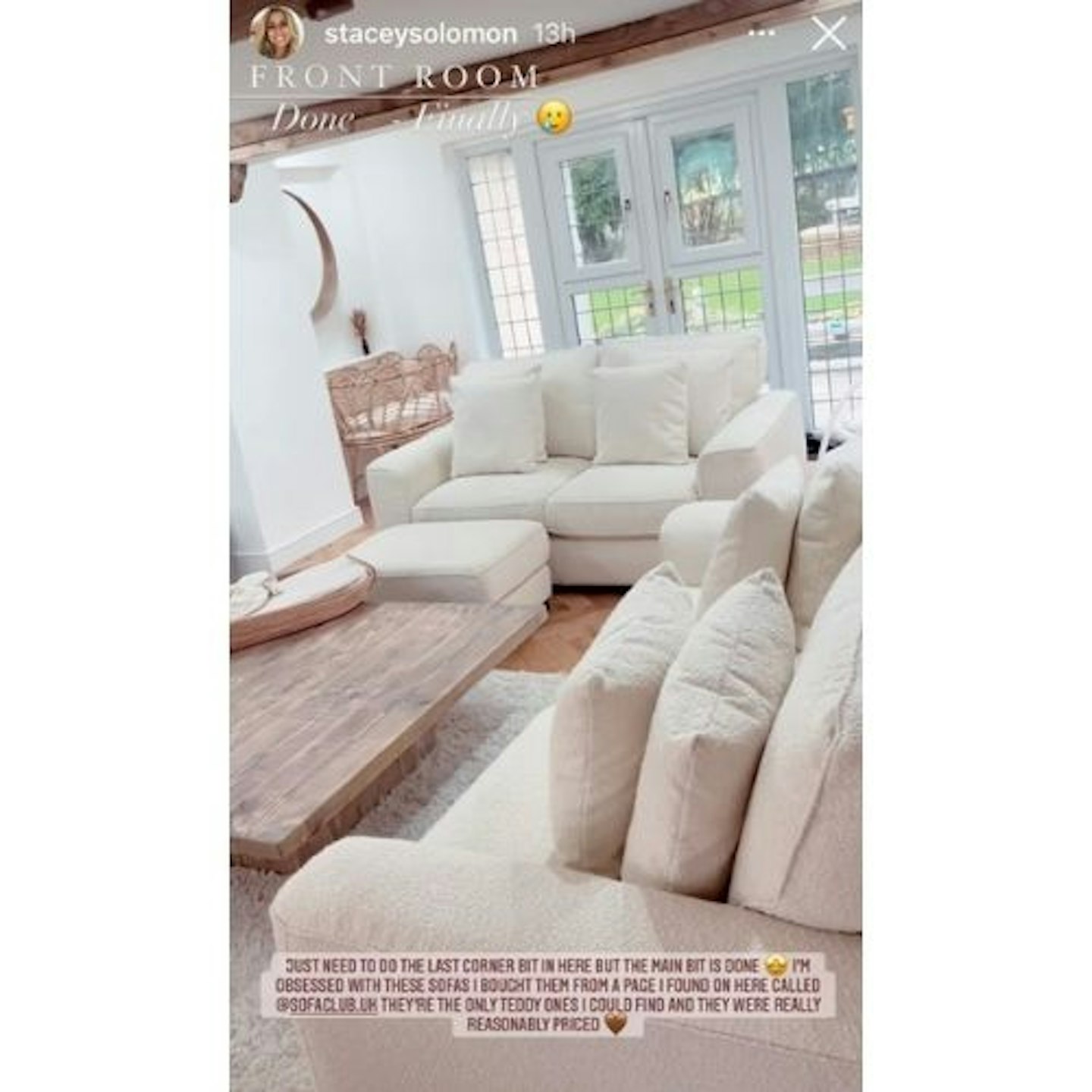 Stacey Solomon's Instagram: Her new front room with the new teddy sofa