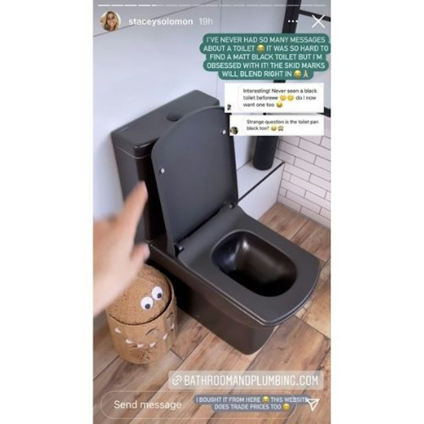 Stacey Solomon's Instagram: Black Toilet