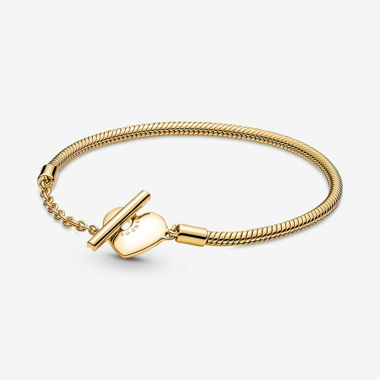 best gold jewellery under 150 Pandora Moments, Heart T-Bar Snake Chain Bracelet, £150