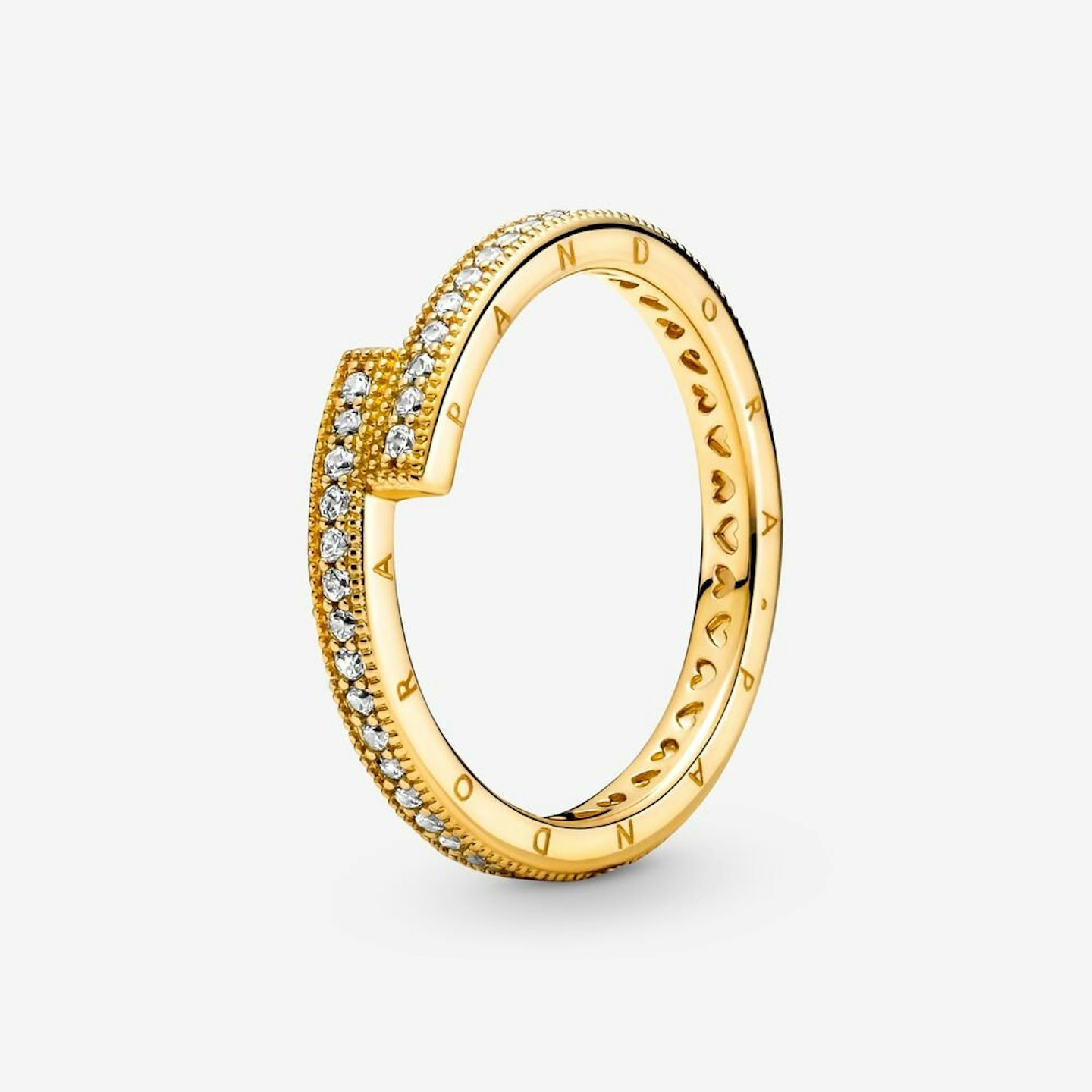 best gold jewellery under 150 Pandora, Sparkling Overlapping Ring, £80