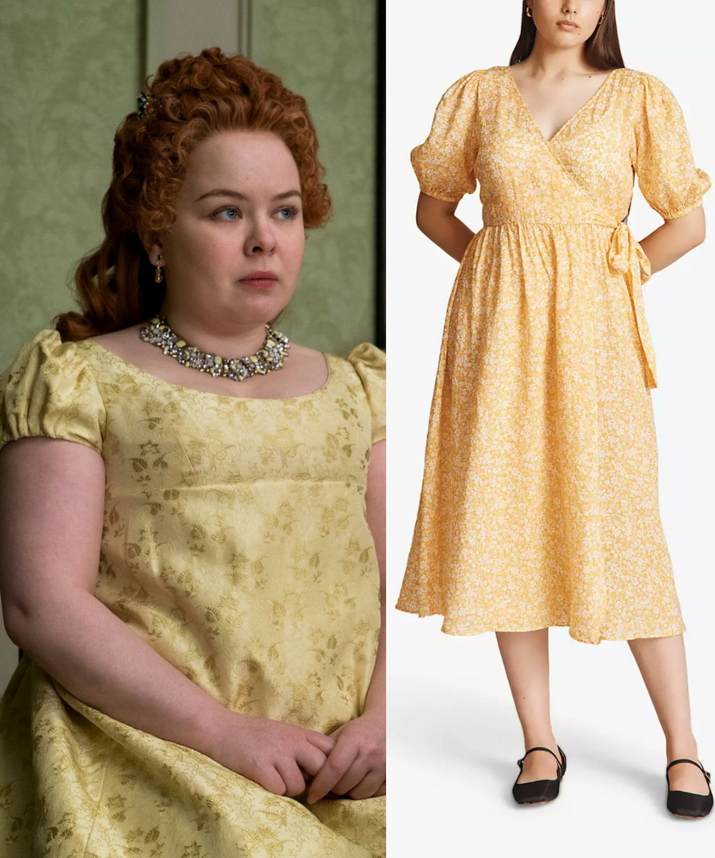 Penelope's Yellow Floral Dress - Ghost Ashley Ditsy Floral Mid Wrap Dress, Yellow