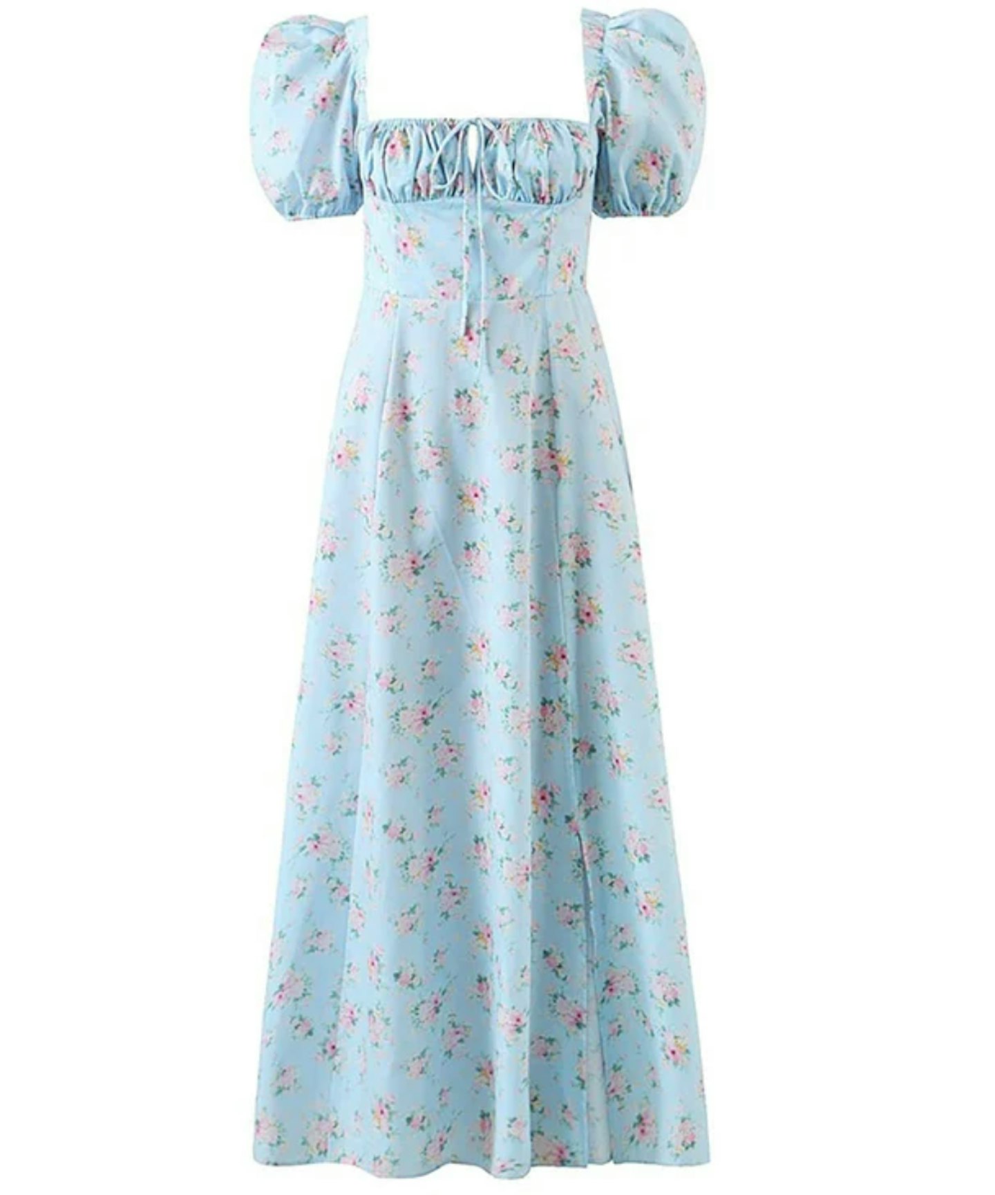 Queenium Vintage Summer Blue Aesthetic Cottagecore Dress