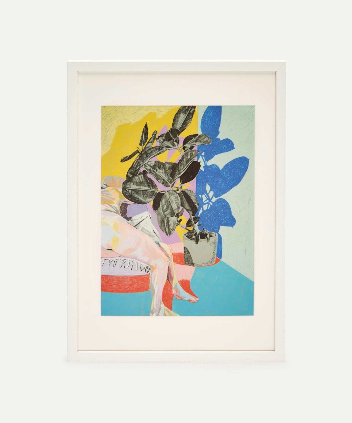 Partnership Editions, Hester Finch Nude on Grey with Black Plant & Yellow Wall Framed Giclu00e9e Print, £195