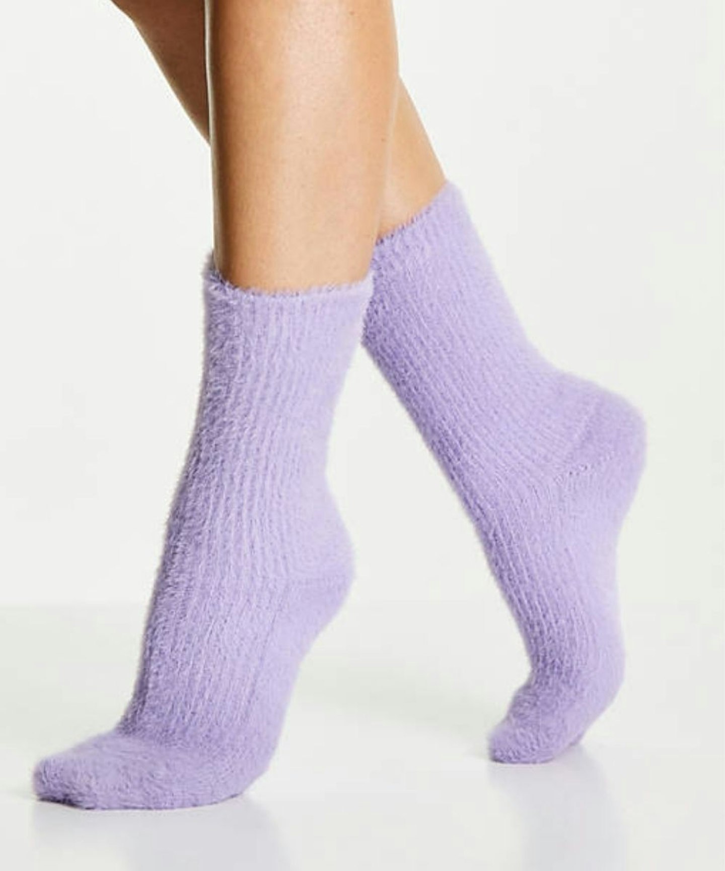 ASOS DESIGN Super Fluffy Calf Length Lounge Sock In Winter Lilac