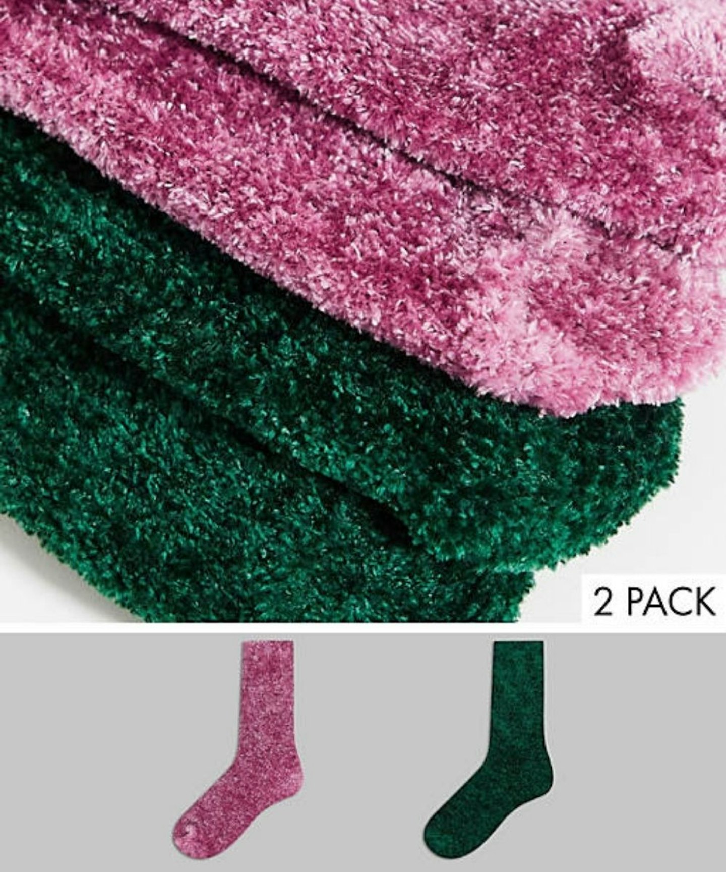 ASOS DESIGN Two Pack Chenille Fluffy Calf Length Lounge Socks