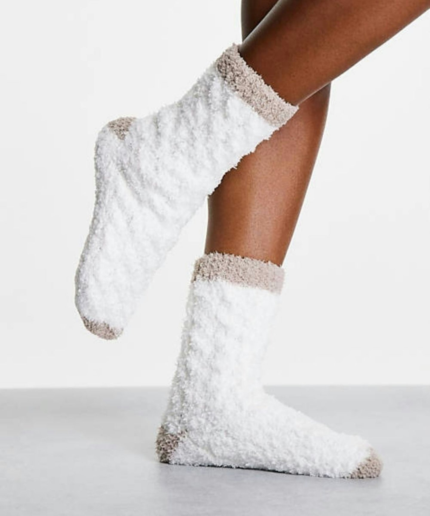 ASOS DESIGN Fluffy Cable Knit Lounge Socks In Cream